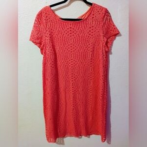 Chico's Size XL Coral Crochet Short Sleeve Dress